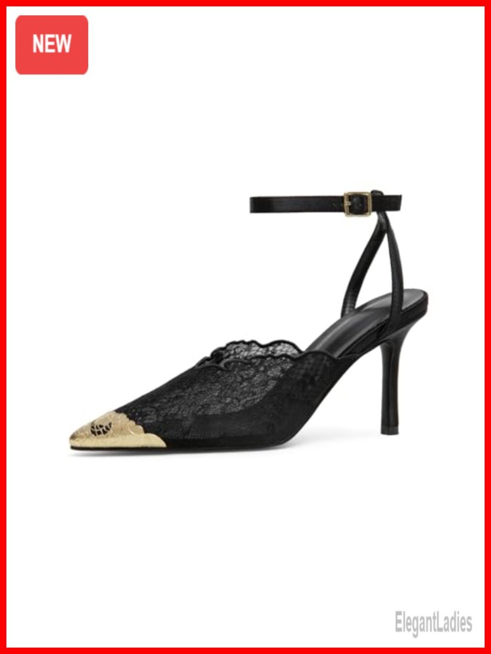 Lace Stiletto Pumps Gold Cap Toe Ankle Strap Heels Wedding Party